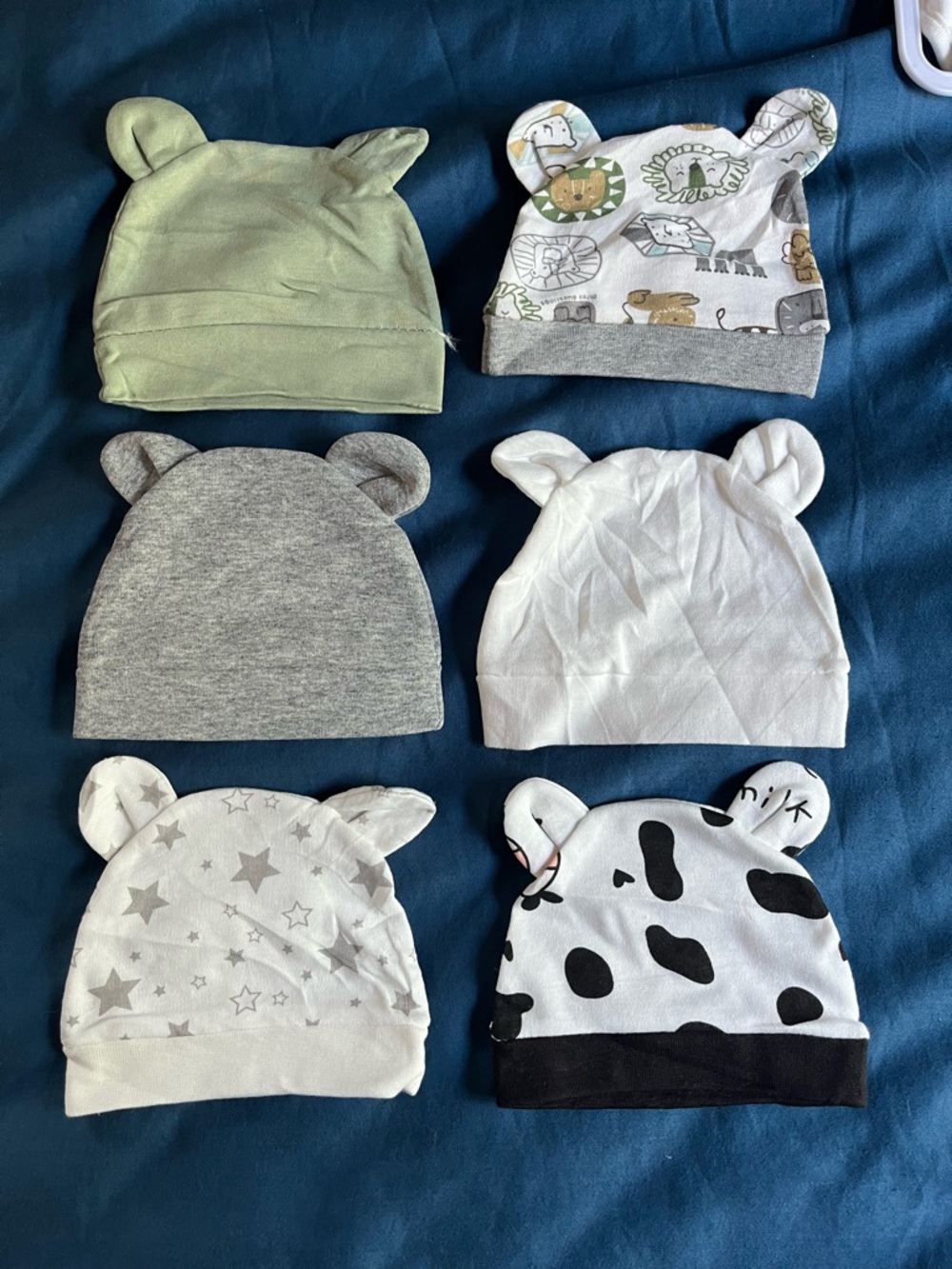 Assorted Baby Bear Ear Beanies - Pack of 6 - Multiple Colors